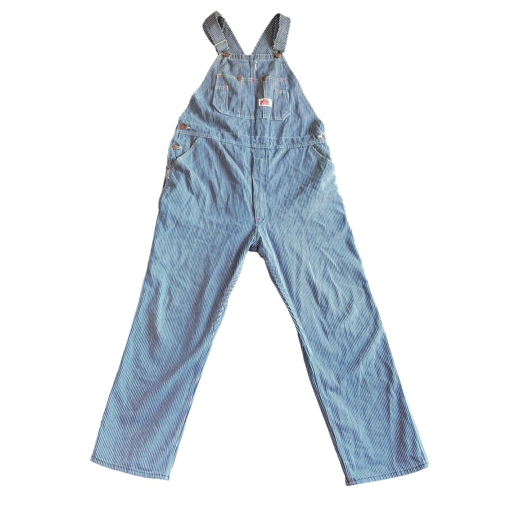 Round House Mens Cotton Distressed Denim Overalls Hickory PinStripe Workwear